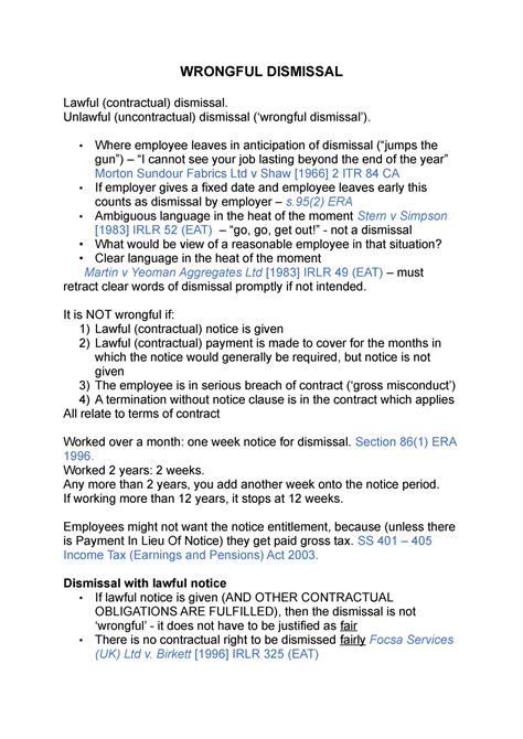 Wrongful Dismissal Wrongful Dismissal Lawful Contractual Dismissal