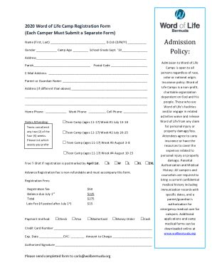 Fillable Online Word Of Life Camp Registration Form Each Camper