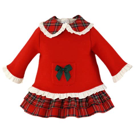 Spanish Miranda Autumn Winter Baby Girls Red Ruffle Tartan Dress Green