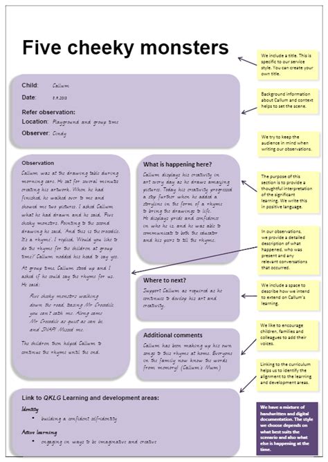 Running Record Observation Examples