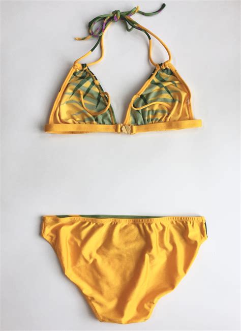 1970s 70s Yellow Tropical Gottex Bikini Bathing Suit Swimsuit Hemlock