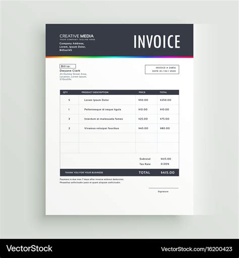 Modern Invoice Template Form Design For Your Vector Image