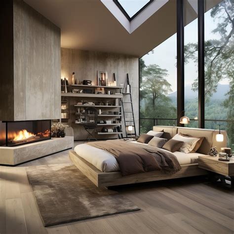 Premium AI Image | a bedroom with a fireplace and a fireplace with a ...