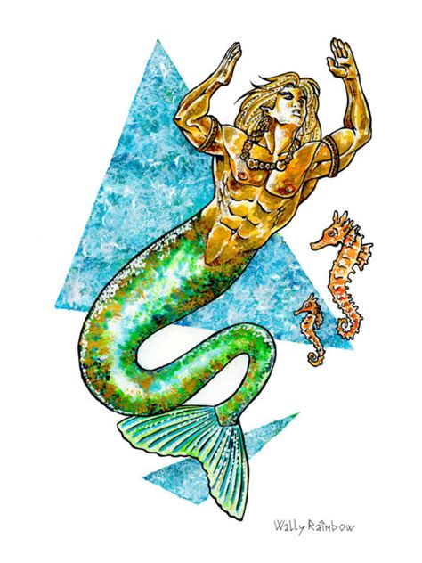 Nude Male Art Merman Triton Fantasy Boy Malerei Von Wally Rainbow Artmajeur