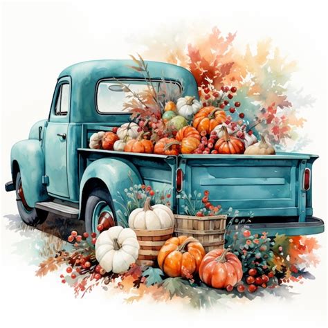 Premium AI Image There Is A Blue Truck With Pumpkins And Other Fall