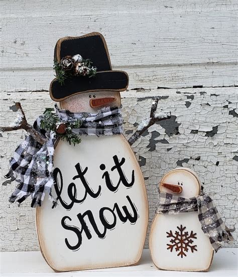 Christmas Wood Snowman Diy Craft Pattern Chunky Snowmen Set Of Etsy