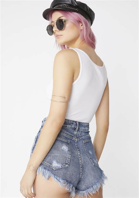 Distressed Denim Lace Up Shorts Dolls Kill