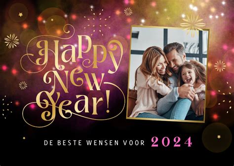 Nieuwjaarskaart Happy New Year Vuurwerk Sterren Kaartje2go