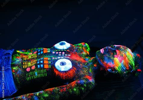 Naked Girl Painted In UV Powder As A DJ Panel Stock Photo Adobe Stock