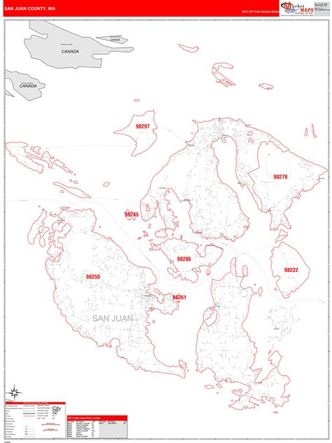 San Juan County Wa Zip Code Wall Map Red Line Style By Marketmaps