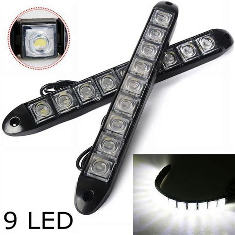 2 Pcs White 12v 9 Led Daytime Running Light Drl Car Fog Day Driving