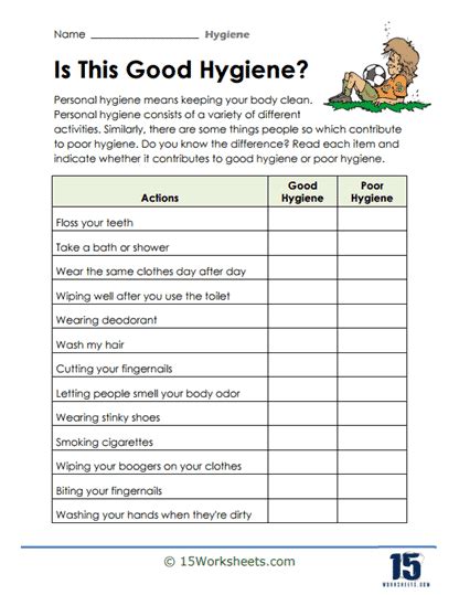 Printable Personal Hygiene Worksheets Pdf