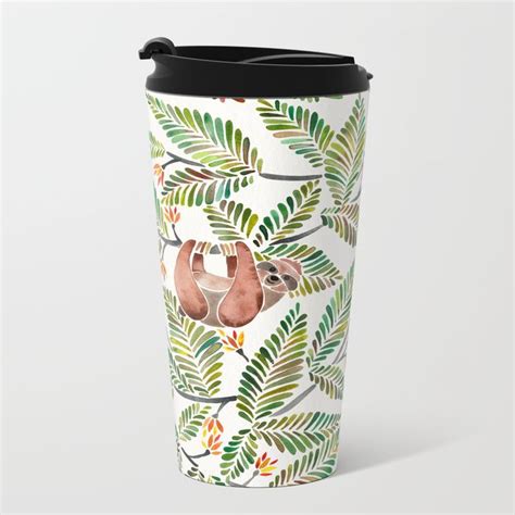 Happy Sloth Tropical Green Rainforest Metal Travel Mug Mugs Travel