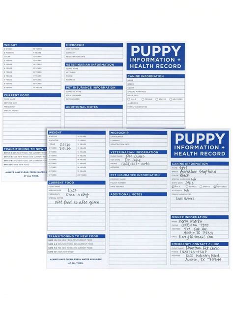 60 Pack Puppy Vaccination Record Cards Canine Health Record Books For