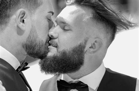 Gay Kiss On Wedding Marriage Gay Couple Tender Kissing Close Up Portrait Of Gay Kissed Gay