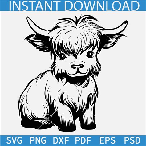 Cute Baby Highland Cow Stencil Svg