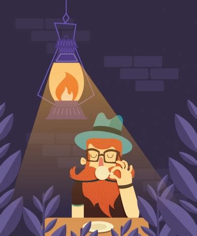 tea break background man lamp icons classical cartoon vectors stock