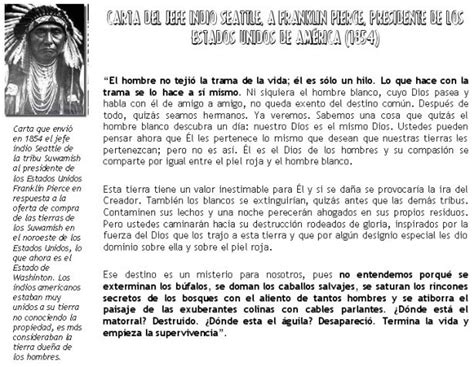 Carta Del Jefe Seattle A Franklin Pierce 1854