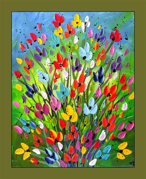 Colorful Flower Painting Textured Flower Painting On Canvas