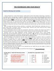 Technology And Health Reading Exercise 1 Pdf THE TECHNOLOGY AND YOUR