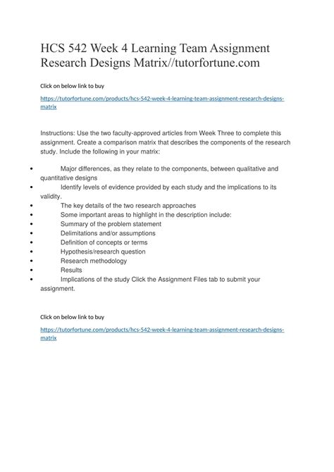 PPT HCS 542 Week 4 Learning Team Assignment Research Designs Matrix