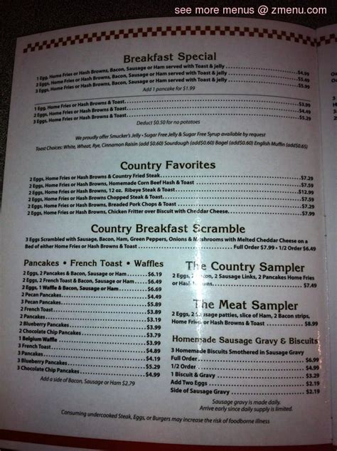 Menu at Jordan's Country Diner restaurant, Huron