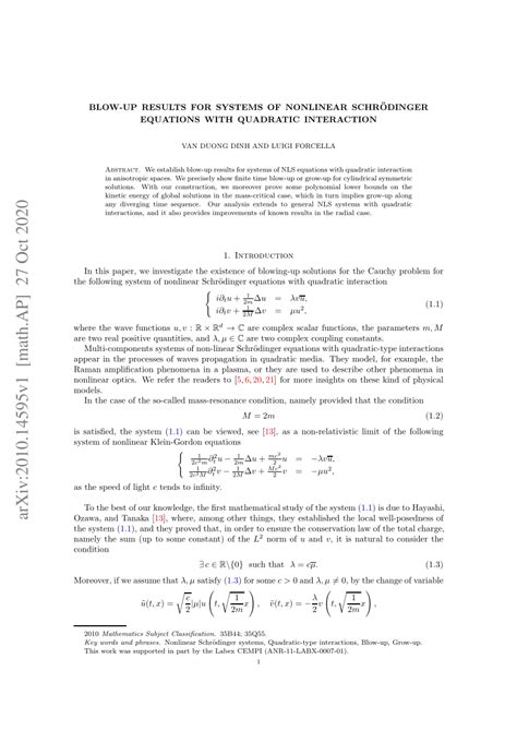 Pdf Blow Up Results For Systems Of Nonlinear Schrödinger Equations