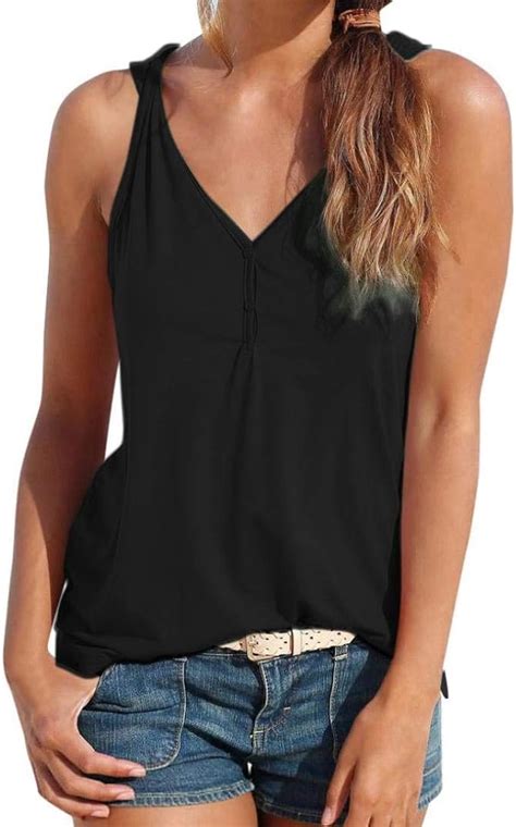 Tank Top Damen Ärmellos V Ausschnitt Tunika Einfarbig Shirt Oberteile