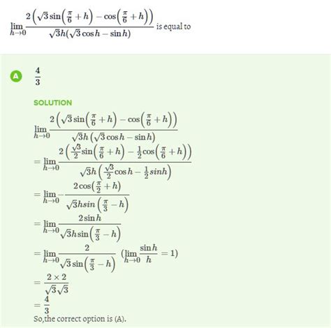 Lim H Rightarrow 0 Frac 3 Left Sqrt 3 Sin Left Frac