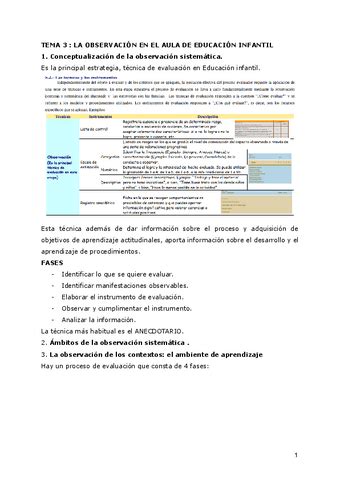 Tema La Observacion En El Aula De Educacion Infantil Pdf