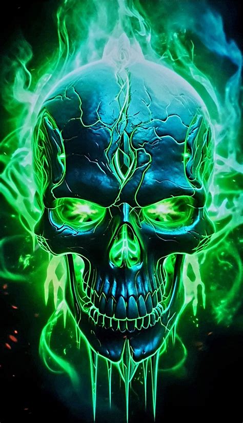 Skulls On Fire Green