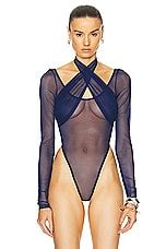 LaQuan Smith Long Sleeve Halter Bodysuit In Navy FWRD