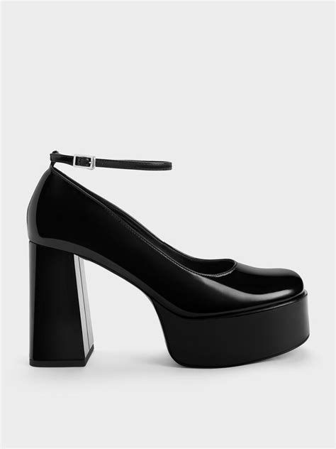 Black Patent Ankle Strap Platform Pumps Charles And Keith Cl