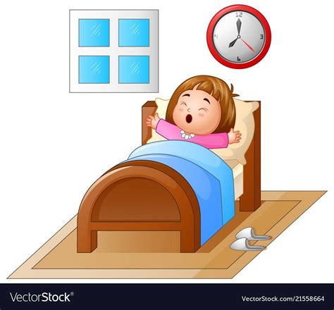 Little Girl Waking Up In A Bed And Yawning Vector Image Vector