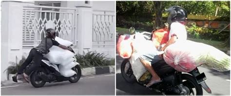 11 Potret Kocak Pengendara Motor Dengan Bawaan Segambreng Ini Nyeleneh