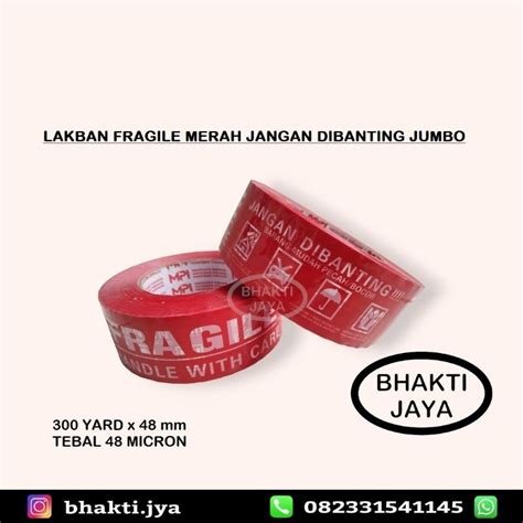 Jual Lakban Fragile Merah Jangan Dibanting Jumbo 300 Yard X 48 Mm