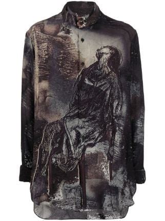 Yohji Yamamoto Graphic Print Silk Shirt Farfetch