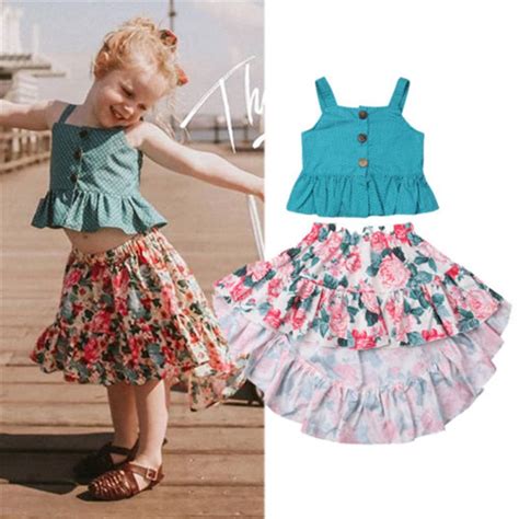 Toddler Kids Baby Girl Summer Outfits Clothes Dress Topsskirt 2pcs