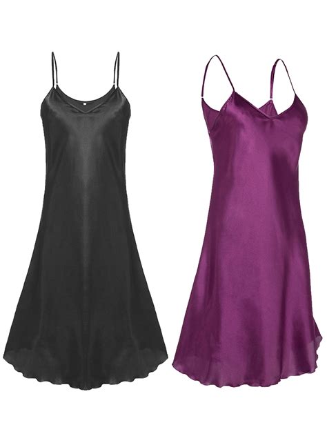 Women Lingerie Satin Lace Chemise Nightgown Sexy Full Slips Sleepwear Walmart