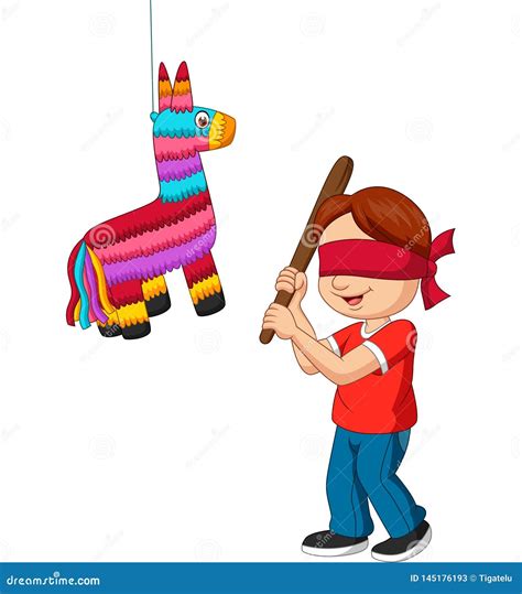 Cartoon Boy Hitting Pinata Game Stock Vector - Illustration of animal ...