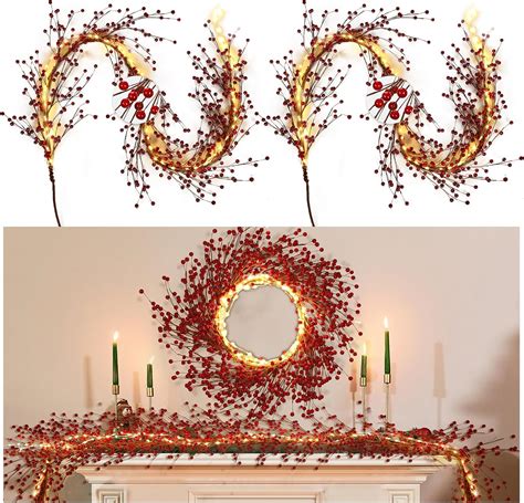 Amazon Riceshoot 2 Piece Christmas Pre Lit Berry Garland 6 Ft Xmas