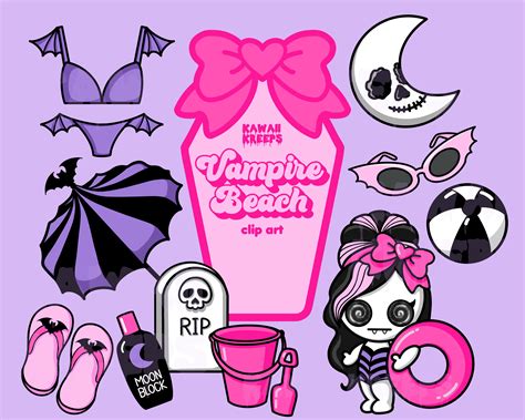 Pastel Goth Beach Vampire Summer Clipart Kawaii Spooky Gothic Etsy