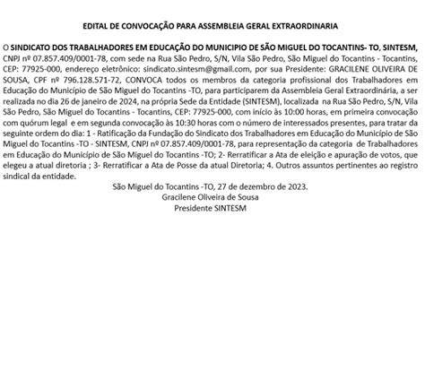 Edital De ConvocaÇÃo Para Assembleia Geral ExtraordinÁria Folha Do Bico