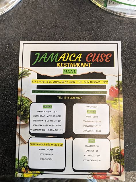 Menu At Jamaica Cuse Restaurant Syracuse 117 E Fayette St