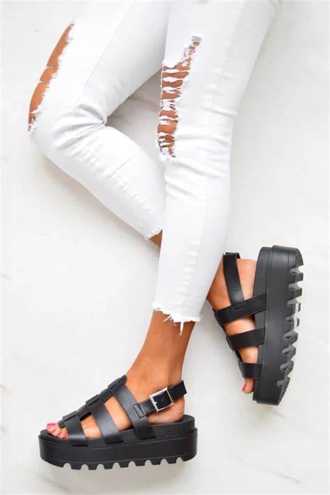 On Top Chunky Platform Gladiator Sandals Black In Gladiator