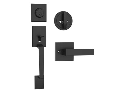Matte Black Door Lock Set with Single Cylinder Deadbolt, Exterior Front