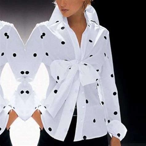 Yeezzi Women Casual Summer Spring Stylish Urban White Polka Dot Lapel