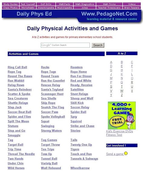 R to Z - Daily Physical Activities and Games | Physical activities ...