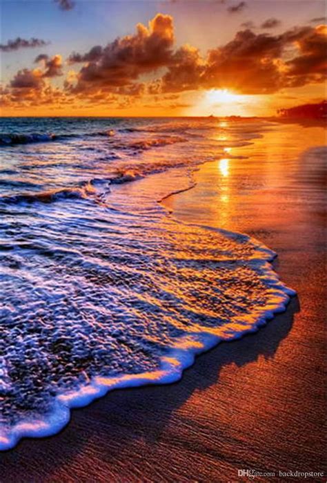 Beautiful Sunset Scenery Beach graphy Backdrops Color Clouds Seaside Waves Outdoor Romantic ...