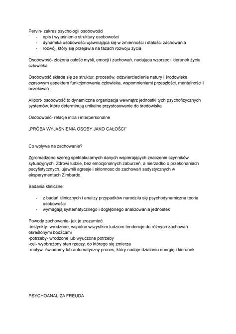 Psychologia RÓŻNIC Indywidualnych I OsobowoŚCI wykład Pervin zakres